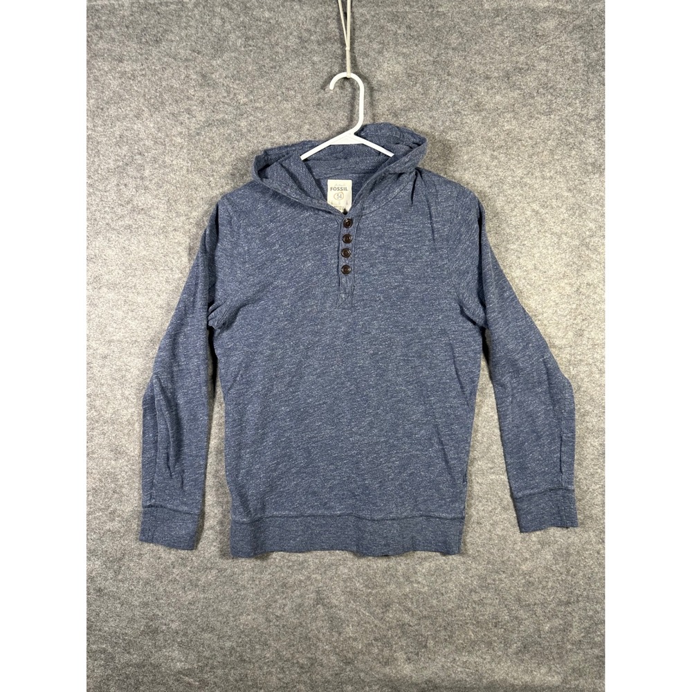 Fossil Mens Hoodie Small Blue Heathered Button Pullover Casual Comfy